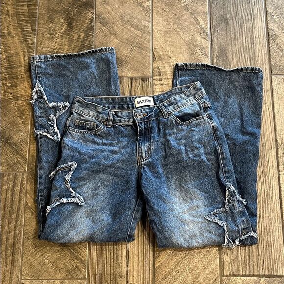 Disclosure star patch wide leg Denim mid-rise jeans - Picture 1 of 3